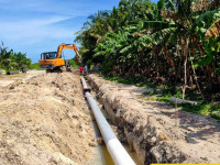 The installation of the curbstones and the storm watering network is well under way at Sh. Milandhoo